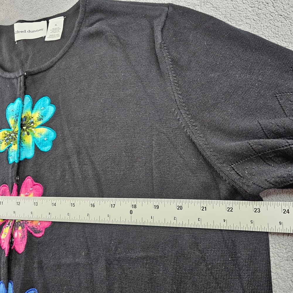 Alfred Dunner Knit Cardigan Women XL Black Floral Beaded Short Sleeve Snap Front - Picture 4 of 10
